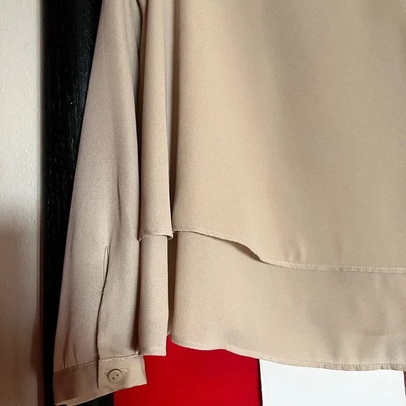 Zara cream tan long sleeve double layer bell hem blouse - Picture 4 of 8